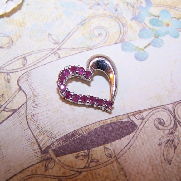 Vintage Ross Simons Sterling Silver Ruby Sliding Heart Pendant - Picture 6 of 8